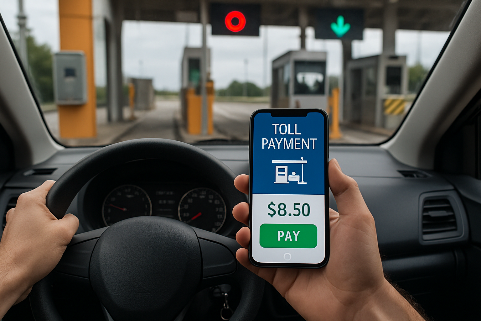 Driver using mobile app for toll payment